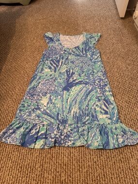 Lilly Pulitzer Aqua, Blue & White Floral Cap-Sleeve Sundress